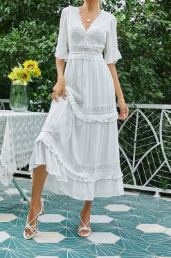 Robe Blanche Bohème Dentelle