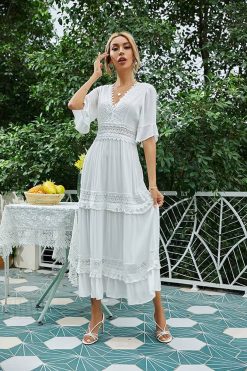 Robe Blanche Bohème Dentelle