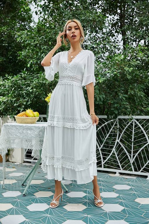 Robe Blanche Bohème Dentelle